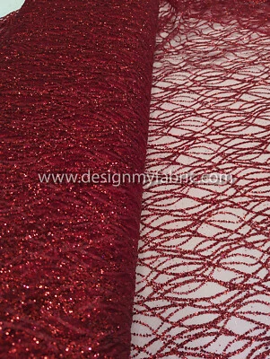 Burgundy net glitter fabric #20531 - Image 1 of 4
