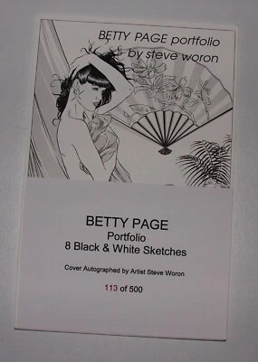 Portafolio Betty Page de Steve Woron ~ 8 bocetos en blanco y negro ~ cubierta firmada ~ 1991 #113 Foto 1 de 4