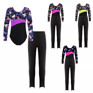 Kids Girls Dancewear Set Long Sleeve Ballet Carnival Gymnastics Leotard AU - Picture 1 of 35
