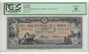 1917 Canadian Bank of Commerce $10 Note, SN# B196110, PCGS VF-20 Sm Logan - Picture 1 of 2