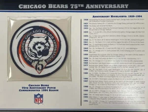 1994 Chicago Bears 75th Anniversary Willabee & Ward Patch With Stat Card - Picture 1 of 2