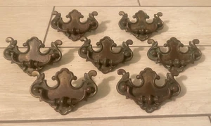 7 Vintage Solid BRASS Fancy 4” Drawer HANDLES Bail Pulls 3” center VTG Hardware - Picture 1 of 6