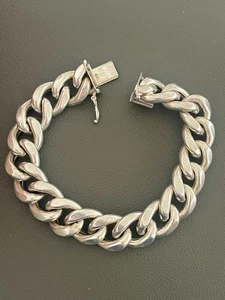 UnoAerre 925 Sterling Silver Hallow Cuban Curb Chain Bracelet 8”, 15.1mm (I9) - Picture 1 of 7
