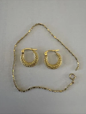 Lote De 2 Hermosas Pulsera Oro Roto 18k y Pendientes Niños 14k Foto 1 de 4