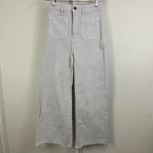 Rollas Sailor High Rise Wide Leg Denim Jeans Size 26 Raw Hem Off White - Picture 1 of 5