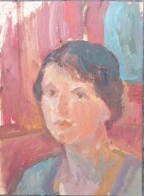 Tableau Peinture Portrait Jeune Femme Huile Papier Style Impressionniste Signé - Photo 1/4