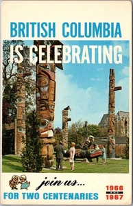 1966 BRITISH COLUMBIA Canada Centennial Postcard Poster Art / Totem Poles - Picture 1 of 2