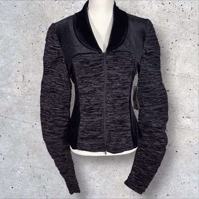 Top de terciopelo Samuel Dong para mujer cremallera completa negro fruncido mangas arrugadas grande nuevo con etiquetas Foto 1 de 4