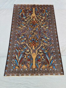 Vintage Afghan Tribal Rug 4x7 Hand-Knotted Wool Tree of Life Nomadic Art Rug - Picture 1 of 14