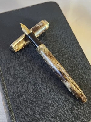 Vintage Ring Top Arnold Fountain Pen ~ Black & Silver Marbleized. Circa 1930's - Image 1 of 4