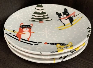 Platos de esquí para perros M magenta rae Dunn 6" cerámica Bulldog esquís conjunto de invierno x 3 - Imagen 1 de 4