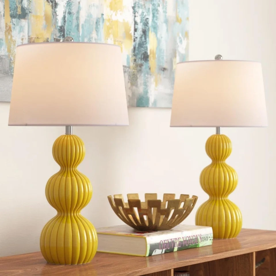 Juego de 2 Lámparas de Mesa Cerámica 28", Modernas Lámparas de Mesita de Noche Triple Calabaza para Dormitorio, Foto 1 de 4