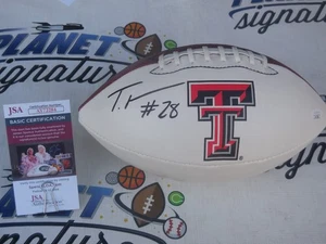 Tahj Brooks signed Texas Tech TTU Red Raiders logo football JSA COA Bengals - Picture 1 of 2