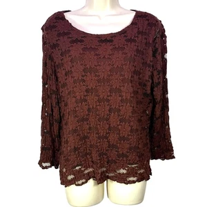 Vintage y2k Large Brown long sleeve floral Lace fairycore cottage coquette USA  - Picture 1 of 7
