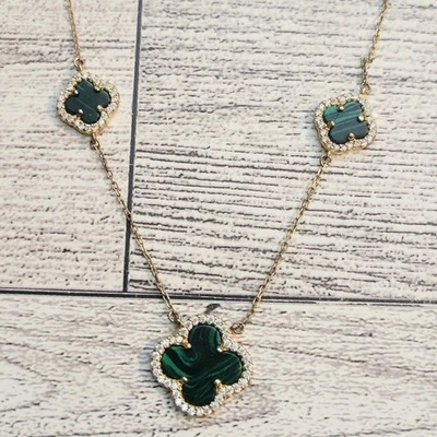 Elegante Collar Trébol Dorado y Verde SIN FIRMAR Estampado 925 EHC925 Foto 1 de 4