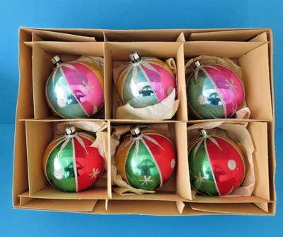 Christbaumschmuck Weihnachtskugeln  DDR Lauscha 6 Stk. Groß handbemalt - Bild 1 von 4