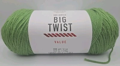Big Twist Value Yarn 100% Acrylic Light Green Color Dye Lot 651959 Weight #4 6oz