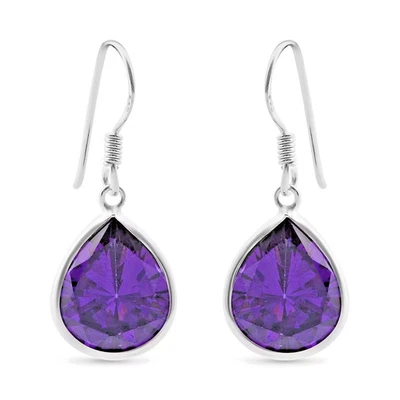 Pendientes colgantes de circonitas cúbicas moradas en plata de ley 925 con alambre francés NUEVO Foto 1 de 3