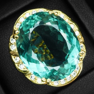 Anillos clásicos de oro de 24 quilates de plata de ley 925 de 22,05 quilates de turmalina verde azulado Foto 1 de 4