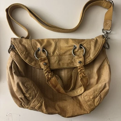 Camel Tan Leather Fold Over Hobo Crossbody Bag By The Sak Inique Satchel Y2K - Image 1 of 4