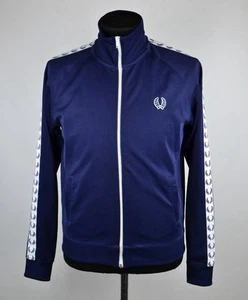 Fred Perry Giacca Uomo Taped Track Blu Scuro Full Zip Taglia M Vintage - Foto 1 di 12