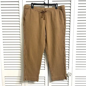 Pantaloni J.Jill cotone garza pull-on crop beige gamba affusolata costiera minimalista taglia L - Foto 1 di 10