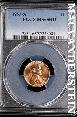 1955-S Lincoln Wheat Cent - PCGS MS65RD - Scarce  No Reserve  #SLJ353 - Image 1 of 2