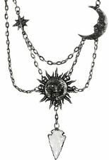 Restyle Crescent Moon Sun Quartz Goth Punk Occult Witch Silver Jewelry Necklace