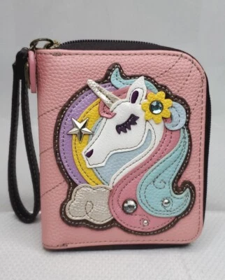 Bolsos de mano Chala imitación cuero caprichoso unicornio rosa cremallera alrededor muñeca billetera Foto 1 de 4
