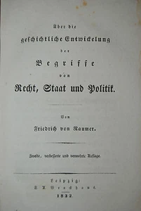 Raumer - Über die ... Begriffe von Recht, Staat und Politik - Leipzig 1832 - Foto 1 di 1