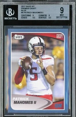 Pop 1!🔥 2017 Patrick Mahomes SAGE HIT BLUE ROOKIE RC #5 BGS 9, 2 9.5 subs prizm - Image 1 of 4