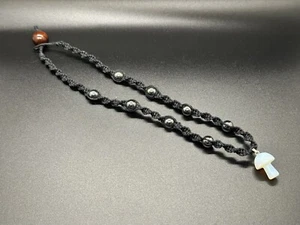 Opal Mushroom Hematite Natural Stone Hemp Necklace Handmade USA - Picture 1 of 1
