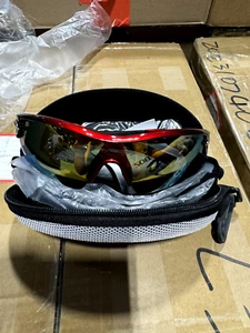 Occhiali da sole RIVBOS 805 POLARIZS per ciclismo con 5 set lenti intercambiabili, rosso - Foto 1 di 7