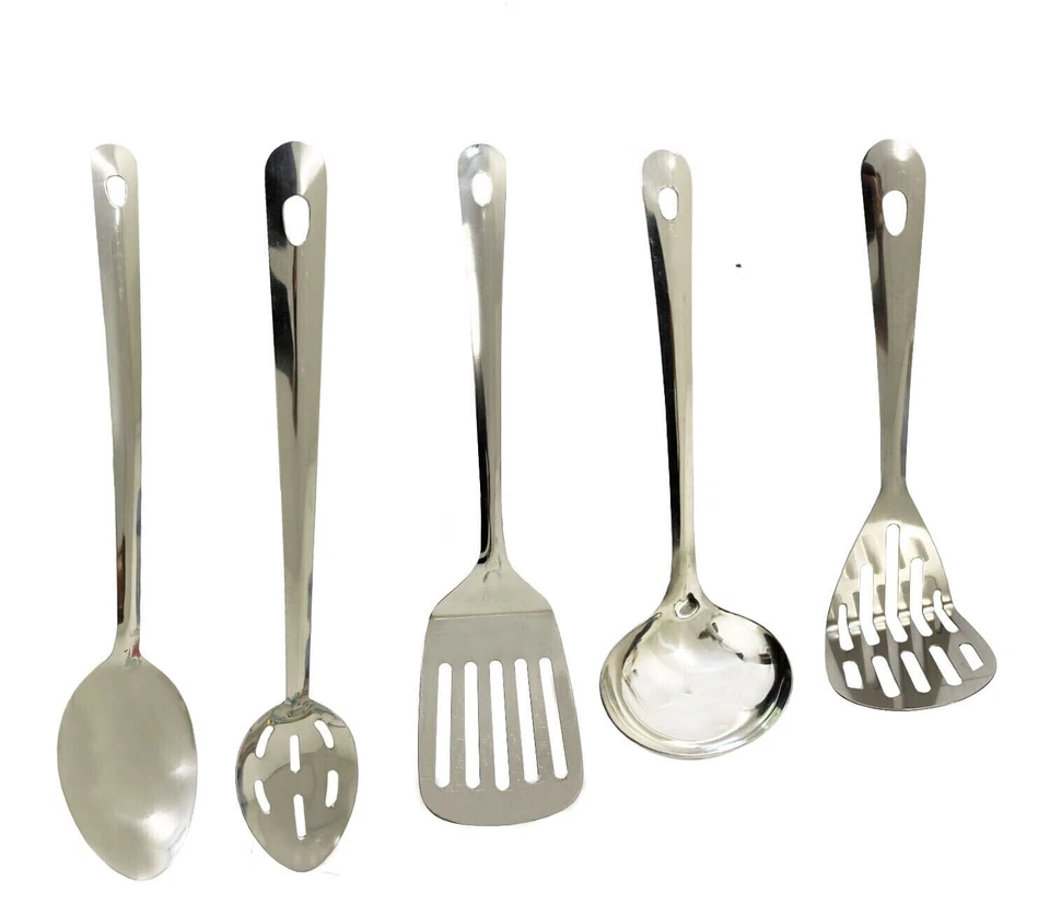 14" long Stainless Steel Kitchen Utensil Set Turner Masher Cooking Tools 5pc set - Image 1 of 1