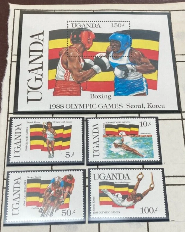 KAPPYSTAMPS UGANDA 1988 SEÚL OLIMPIADAS SET DE 4 + HOJA DE RECUERDO COMO NUEVO NH H95 Foto 1 de 1