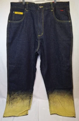 FUBU Denim Blue Jeans 40x32 Blue Yellow Paint 100 Cotton Style F52019 Streetwear - Image 1 of 4