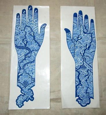 Henna Reusable Rubber Stencils Henna Temporary Tattoo Body Art FULL HAND 1 PAIR - Image 1 of 2