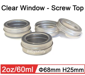 24 PCS Aluminum Tin,Clear Window Screw Top Round Jar Container Travel Tin 2oz - Picture 1 of 6