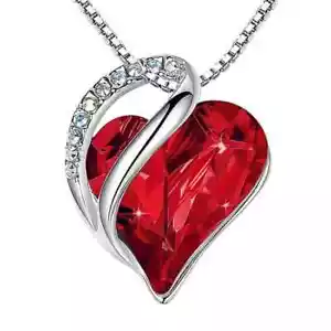 Infinity Love Heart Pendant Necklace with RED Birthstone - Picture 1 of 4