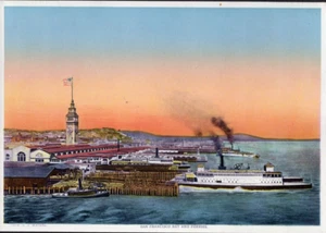 Vintage Print View of San Francisco Showing San Francisco Bay and Ferries Sunset - Picture 1 of 2