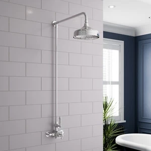 Traditional Thermostatic Mixer Shower Set Round Chrome Crosshead Exposed Valve - Picture 1 of 11