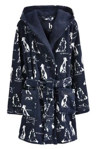 B By Ted Baker Ladies Luxury Navy Dog Print Dressing Gown Robe 2 Lengths RRP £58 - Picture 1 of 8