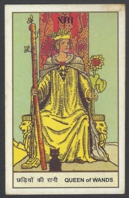 AOP India Vintage Hindu TAROT card Queen of Wands - Image 1 of 2