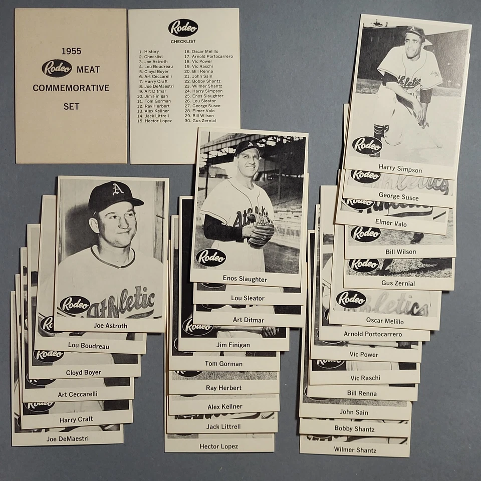 Juego de 30 cartas 1976 Rodeo Meats reimpresión 1955 Kansas City Athletics A's Foto 1 de 1