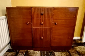 Sideboard storage cabinet, vintage 1930s, solid dark wood, North Derby, cupboard - Picture 1 of 8