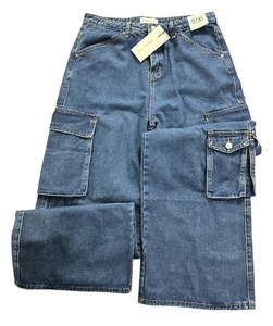 Angel Kiss Jeans Women’s Size 11 /30 Loose Fit  New Blue Cargo Jeans - Picture 1 of 5