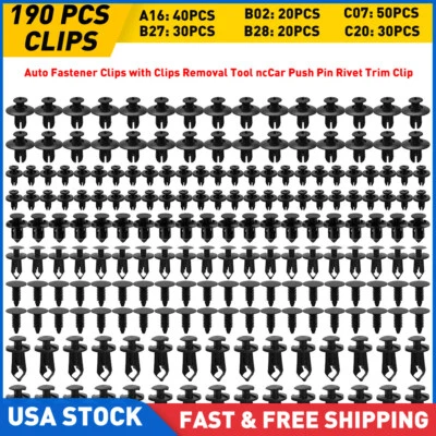 190Pcs Car Trim Bumper Clips Plastic Retainer Rivets Fastener Fender Push Pin Ki Foto 1 de 4