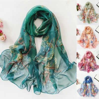 Women Foulard Gradient Flower Georgette Scarf Bandana Elegant Shawl HijabSummer↟ - Image 1 of 4