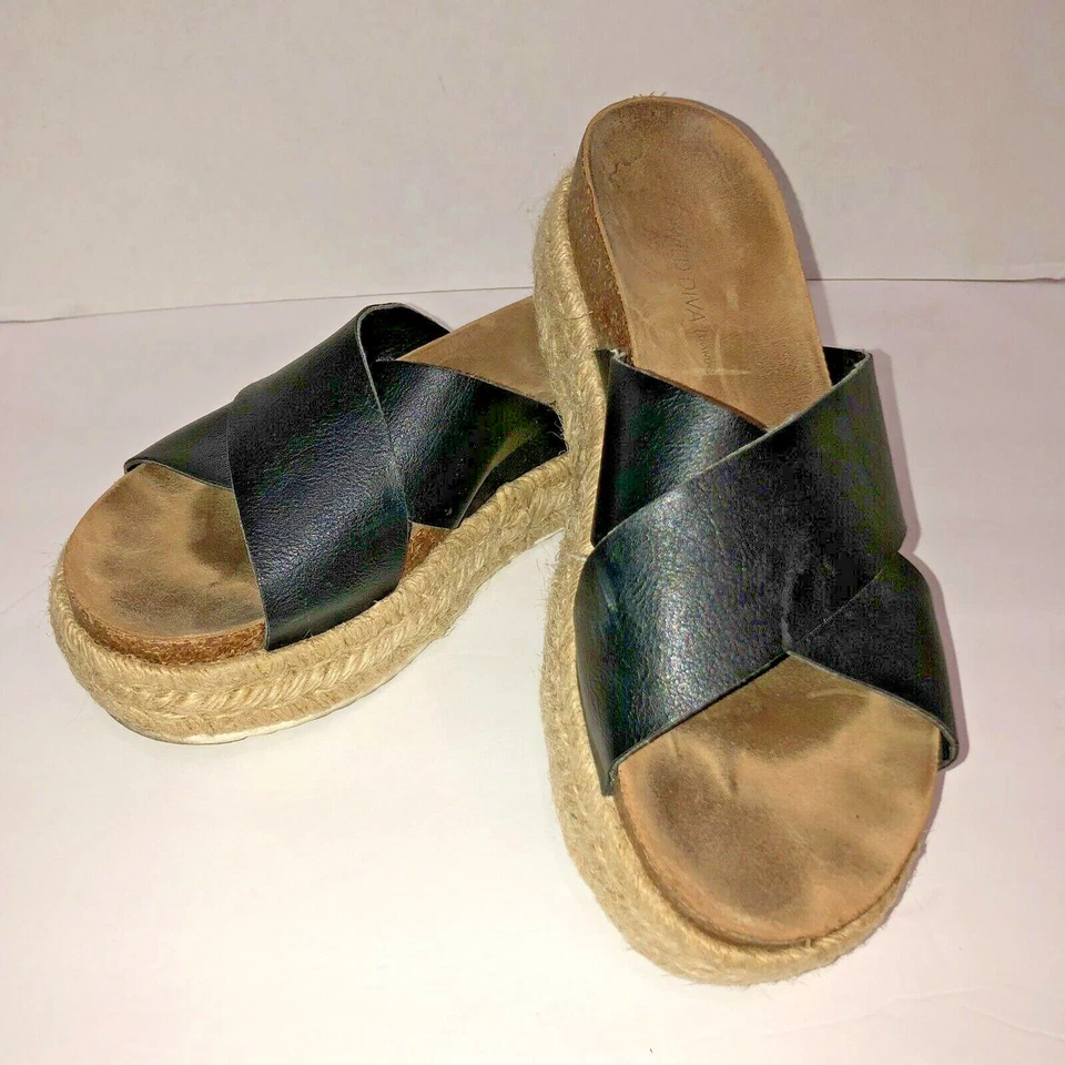 Sandalias de plataforma WILD DIVA LOUNGE Slides talla US 8 alpargatas de cuero negro Foto 1 de 4