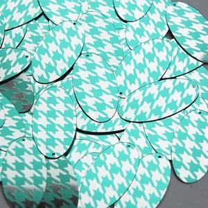 Oval Sequin 1.5" Teal Silver Houndstooth Pattern Metallic - Picture 1 of 2